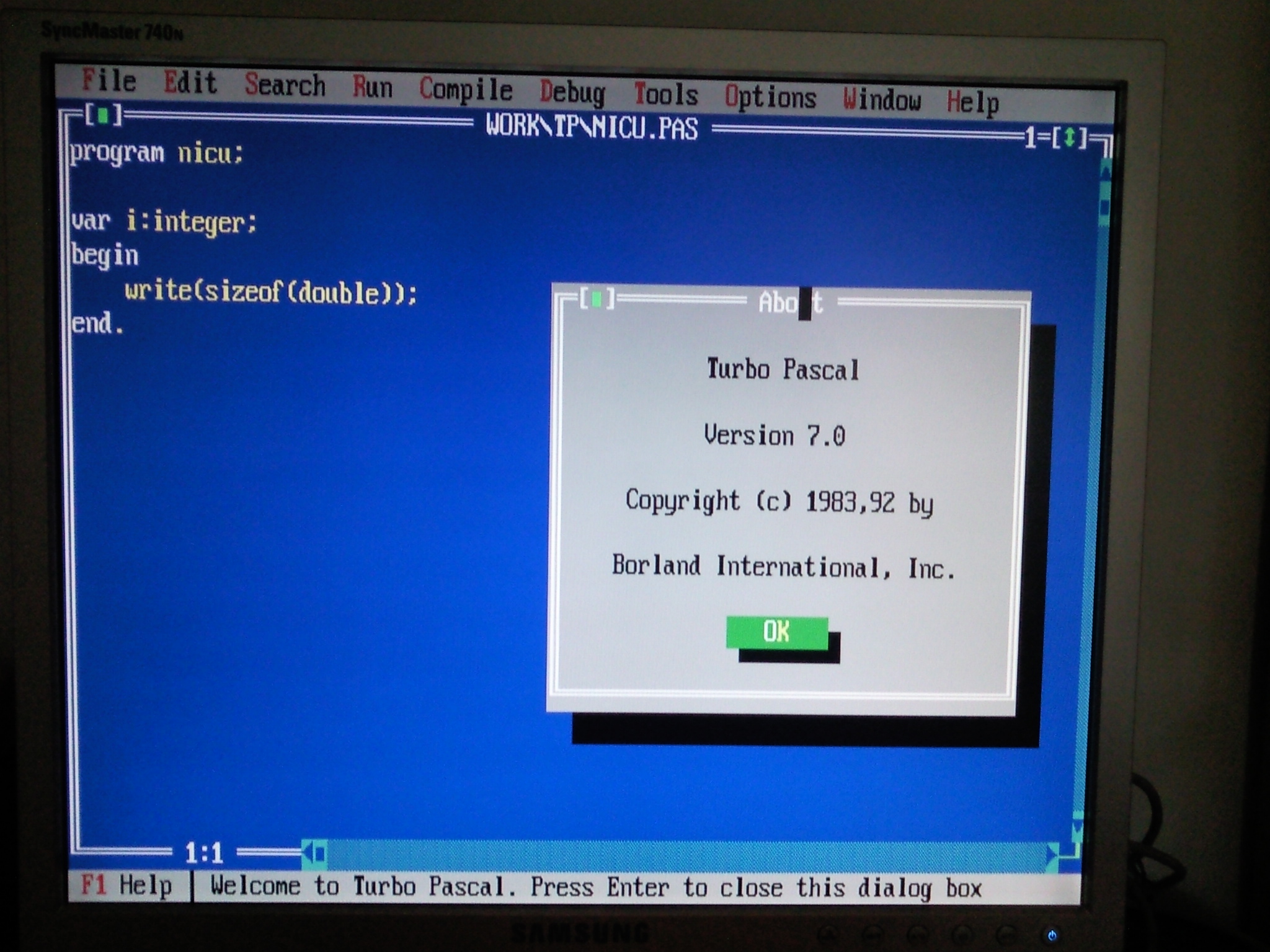 Running Turbo Pascal 7