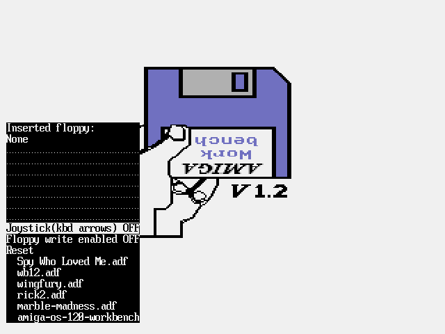 Amiga Kickstart v1.2 bootstrap screen with aoOCS On-Screen-Display
