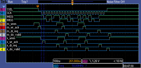 3 words (8bit), 50MHz, PO1, PH0, Cont Transfer